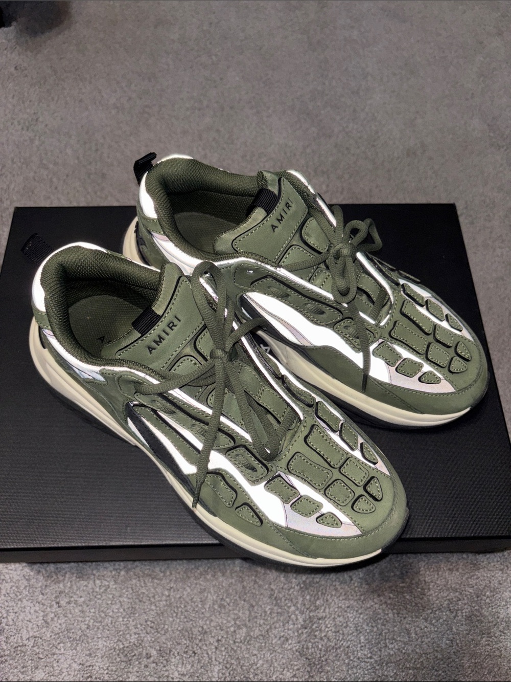 AMIRI Olive Green and White Men's Low-Top Sneakers